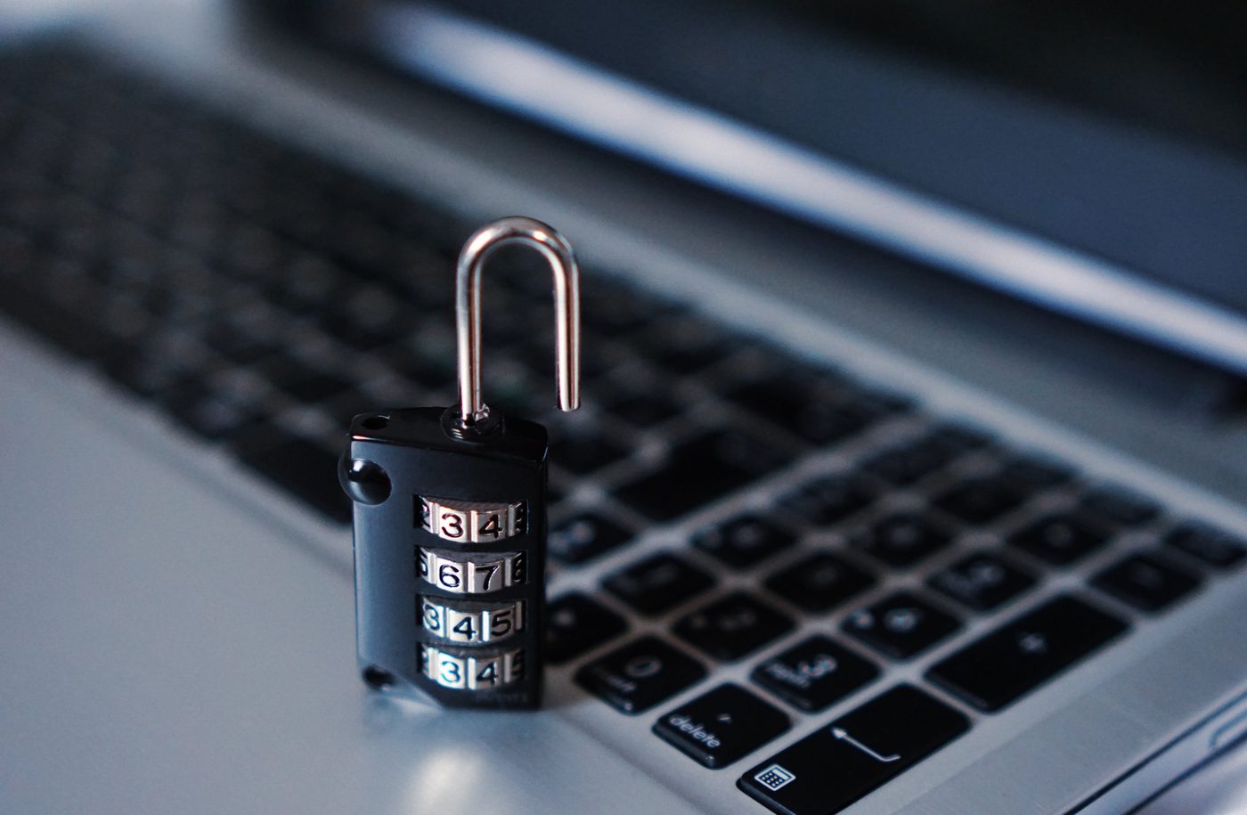 Cybersecurity — lock on a laptop keyboard